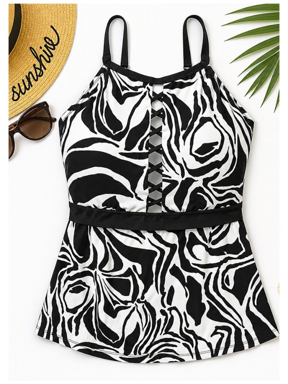 Animal Print Black and White Swim Top and CoverUp- 1XL - Picture 2 of 9